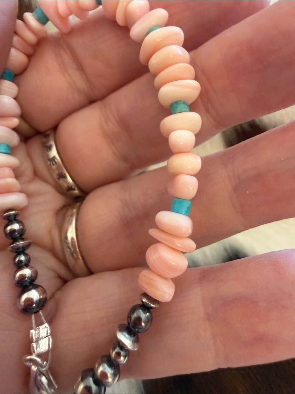 ❤️ 925 Navajo Desert Pearls Saucers Pink Conch Kingman Turquoise Bracelet Charm - Picture 3 of 11